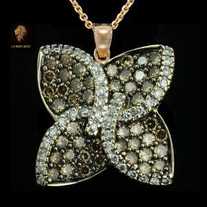 $4950 / NEW / Levian Chocolate & Nude Diamond 14K Flower Necklace / Wholesale